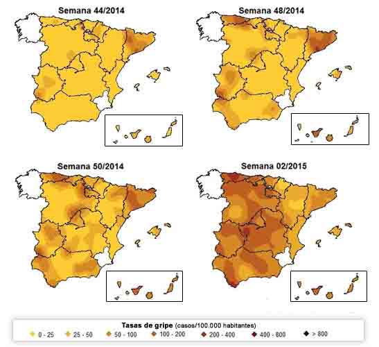 mapa evolución de la gripe en España