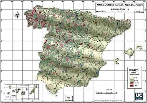 Mapa del gas radón en España